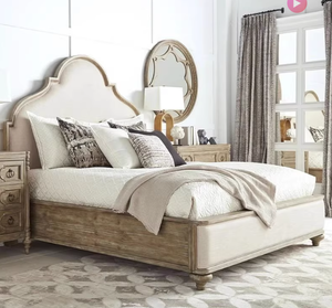 Oak Solid Wood Upholstered <b>Bed</b> With Fabric Headboard, <b>Storage</b> King Size for Home Bedroom Hotel 1554 Oak Solid Wood <b>Bed</b> Frame Cra - Product Image 1