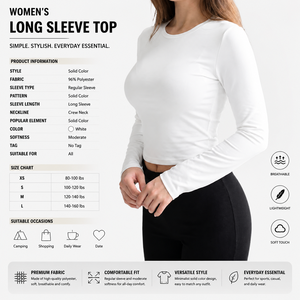 Top Corto de Manga Larga Blanco para Mujer XH CUSTOM, Cuello Redondo, Corte Ajustado, Tejido de Punto, Spandex y Algodón, Logotipo Minimalista Estampado, para Todas las Temporadas - Product Image 2