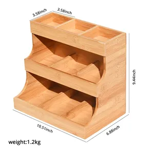 3 Banden Natuurlijk Hout Theezakje Organizer Opbergdoos Rek Stapelbare Houder Voor Kast Teller Cafe Home Office