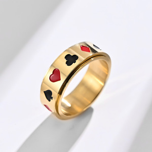 yunnique cross-border trade spade, heart, club, diamond playing card pattern <b>titanium</b> steel rotatable <b>ring</b>/<b>ring</b> cro - Product Image 3