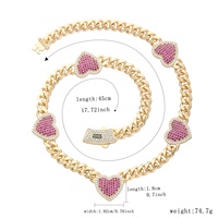 Collar de Cadena Cubana Gruesa con Colgante de Corazón de Circonita Cúbica Rosa para Mujer, Chapado en Oro de 14K, Ideal para Regalo