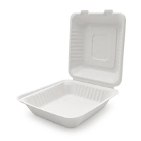 100% Fibras de bagazo de caña de azúcar Concha compostable para el hogar Contenedores de alimentos 9X9 Contenedores de 1 compartimento para llevar