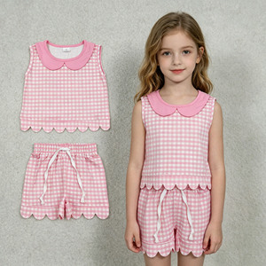 Ropa Infantil de Boutique RTS, Conjuntos de Ropa para Niñas con Diseños de Borde Festoneado a Cuadros Coloridos, Venta al Por Mayor - Product Image 3