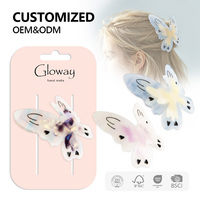 Pinza de Pelo con Diseño de Mariposa 3D, Estilo Francés, Acetato con Efecto Marmoleado, Agarre Fuerte Antideslizante, Marca Privada OEM