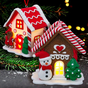 Arbre de Noël fait à la main pain d'épice Led décoration de maison avec bonhomme de neige et cannes de bonbon et arbre à <span class=keywords><strong>sucre</strong></span> suspendu ornement de cadeau de fête - Product Image 1