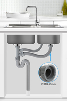 Siphon 304 acier inoxydable évier de cuisine Double bol Siphon tuyau de vidange Flexible Double têtes évier de cuisine passoire à déchets