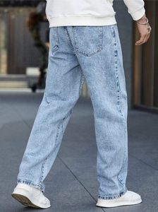 <span class=keywords><strong>Jean</strong></span> cargo baggy coupe droite taille haute pour <span class=keywords><strong>homme</strong></span>, en denim de coton bleu, avec poches obliques et patchs à motif étoile - Product Image 4