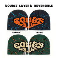 Casquette d'hiver en tricot réversible avec logo jacquard personnalisé sur toute la surface, pour unisexe, ajoutez votre propre design