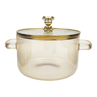LOMATO – Nouvelle marmite à soupe en verre borosilicate épais, design ours mignon, deux anses, bol à nouilles, pot à lait, compatible induction