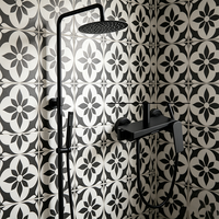 Ensemble de douche mural WEIHAO noir mat à deux modes de pulvérisation, pomme de douche pluie ronde, douchette à main, système de douche pour salle de bain