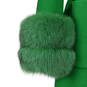 Cappotto in Lana Stile Street-Style con Rifiniture in Pelliccia, Giacca in Lana Double Face Cucita a Mano, Cappotto in Lana Navy Coreano per Signore - Product Image 5