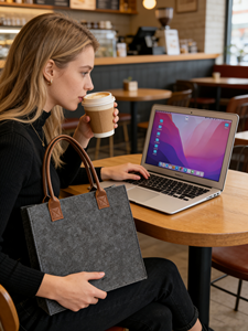 Custom Logo Large Capacity Reusable Felt Tote <b>Bag</b> <b>Lightweight</b> Portable Daily Commute Shopping Felt <b>Bag</b> - Product Image 2