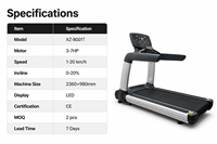 Tapis roulant électrique commercial, moteur 3-7HP, écran LED, vitesse 1-20 km/h, inclinaison 0-20°, équipement de salle de sport
