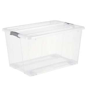 Contenedor de plástico transparente con ruedas, caja de almacenamiento con ruedas, diseño moderno, 50 litros