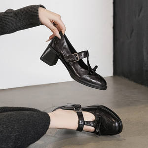 Chaussures pour femmes en cuir véritable vintage Cialisa, printemps 2026, nœud papillon, boucle de haute qualité, talons hauts Mary Jane pour filles - Product Image 1
