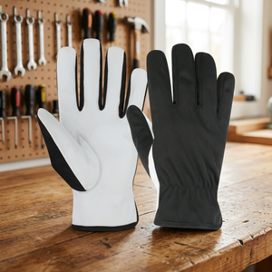 Guantes de Trabajo de Cuero PU, Negros y Blancos, Antideslizantes, con Puño Elástico, Guantes de Seguridad de Uso General, Grosor de 2 Mil - Product Image 4