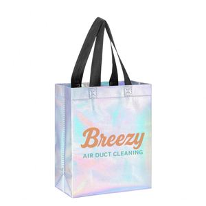 Sacs de courses laminés personnalisés, sacs fourre-tout en tissu métallisé laser pour emballage sur mesure - Product Image 5