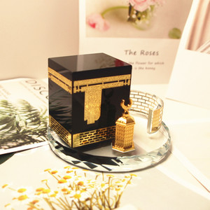 YASEEN Various styles of plug-in Eid Mubarak Muslim Living Room Home <b>Crystal</b> Glass Decoration Table with Minaret <b>Moon</b> Tower - Product Image 1