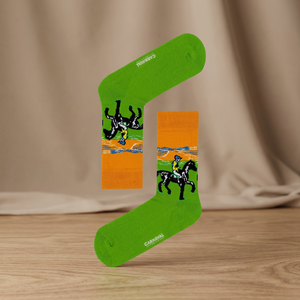 Colorful Jockey Race Horse Patterned Unisex Medium Silhouette Weaving Fabric Homewear <b>Socks</b> TR Made Regular Fit - Product Image 2