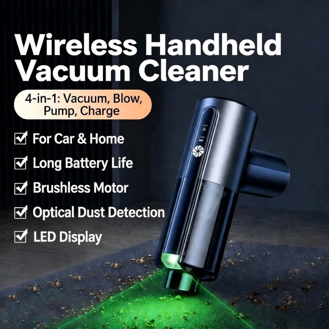 New 4 in 1 Cordless Handheld Vacuum Cleaner 14000Pa, USB Charging, Long-Life Battery, High Power, for Inflation & Vacuuming.