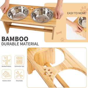 Estación de Alimentación para Mascotas de Bambú con Tazones de Acero Inoxidable, Soporte Elevado para Comida de Perros y Gatos, Estante de Alimentación Elevado para Mascotas - Product Image 4