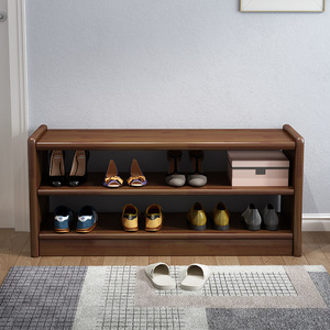 Solid Wood Shoe Changing <b>Stool</b> <b>With</b> <b>Storage</b> Walnut Color 630x350x450mm Scandinavian Design Home Entrance Bench - Product Image 4
