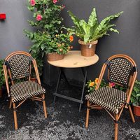 Chaise de bistrot d'extérieur en rotin PE tressé à la main style français, avec cadre en aluminium épais, table de salle à manger de patio en pierre frittée pour café et cour