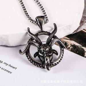 <b>Cross</b> Border European American Goat Head Pendant Stainless Steel Men Necklace SP1067 - Product Image 3