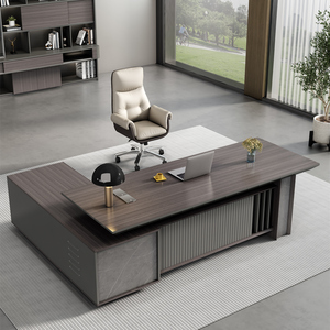 Unique Shape Luxury Boss Office <strong>Desk</strong> Modern Furniture L-Shaped <strong>Table</strong> <strong>Desk</strong> Soft Closing Wire Cord Manager Sockets Boss <strong>Desk</strong> - Product Image 5