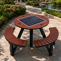 Table de pique-nique solaire ronde d'extérieur en WPC avec fonction de charge pour parcs et zones panoramiques