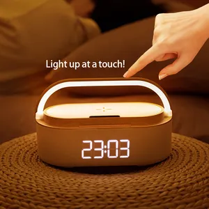 New Product 2022 Multifunction Wireless Charger Digital Led Nightlight Wireless Charger With Alarm Clock And Speaker