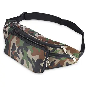 Custom 600D polyester bum bag woman 3 pocket nylon smell proof port camouflage waist fanny pack belt pouch