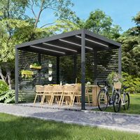 Pérgola Bioclimática Moderna de Aluminio con Techo de Láminas Ajustables, Automática, Eléctrica, para Patio, Resistente al Agua, Fácil de Instalar