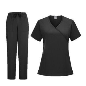 Women's Scrub Tops V-Neck Short Sleeve Moisture Wicking Knitted Uniforms For Medical Spa Beauty Salon Workwear - Product Image 5