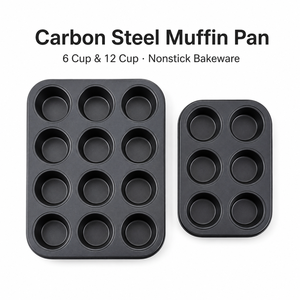 Moule à muffins en acier au carbone noir le plus vendu, 6/12 cavités, antiadhésif, pour cupcakes, compatible four, écologique, facile à utiliser, directement de l'usine - Product Image 1