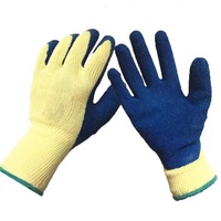 Gants kevlar résistants aux coupures thermiques en aramide jaune enduit de latex froissé bleu
