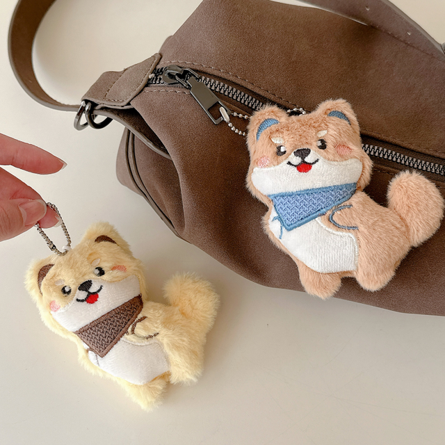 New Cartoon Animal Stuffed Plush Dog Keychain Bag Hanging Claw Machine Doll Plush Corgi Dog Keychain