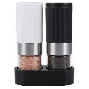 Ensemble de moulin à épices sec miniature, bouteilles en verre, moulin en céramique 2 en 1, moulin à sel et à poivre avec support - Product Image 1