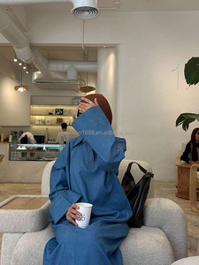 Nuovo Design Willson Abito Abaya Modesto in Denim Abito Lungo Blu da <span class=keywords><strong>Donna</strong></span> Musulmana Personalizzato in Cotone Design <span class=keywords><strong>Oversize</strong></span> - Product Image 6