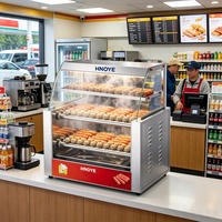 Grill à hot-dogs à 9 rouleaux, cuisinière à saucisses électrique commerciale avec chauffe-pains et bac de récupération des graisses