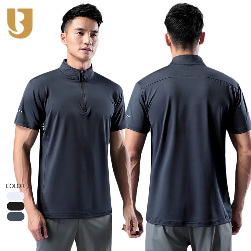 Быстросохнущий топ для бега с коротким рукавом на молнии спереди теннисная рубашка для гольфа Спортивная Мужская футболка