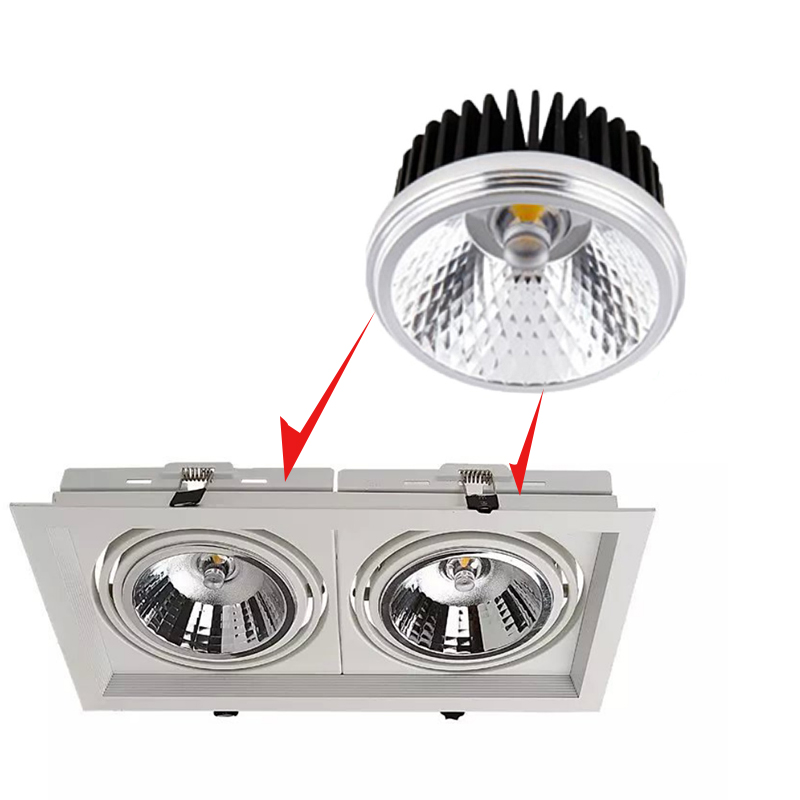 Recessed high power dimmable double head led grill downlight light source 15W COB anti glare G53 GU10 AR111 spot light