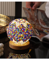 Maroc Style 3D Veilleuse Personnalisé Base En Bois Verre Saturne Cristal Coloré LED Mini Planétaire Mosaïque Rougeoyant Alimenté Par Batterie