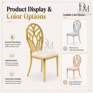 Leaf Fan Back Gold Stainless Steel Wedding <b>Chair</b> with <b>White</b> Cushion for Banquet and Hotel Events Wholesale Seating - Product Image 4