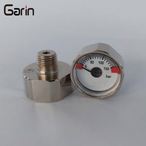 공장 직판 다이얼 사이즈 25mm 1/8 NPT 150Bar 니켈 도금 황동 쉘 미니 압력 게이지 - Product Image 3