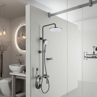Système de douche de salle de bain contemporain à poignée unique, mural, en laiton poli chromé, avec robinets thermostatiques et barre coulissante, jet doux
