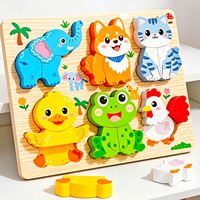 Papan Puzzle Kayu 3D Montessori dengan Gambar Hewan Kartun, Mainan Edukasi Dini untuk Pembelajaran Prasekolah