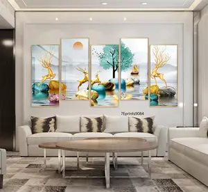 Toptan Dibond çalışma cam kristal porselen resimleri altın ağacı geyik özel duvar sanatı hayvan baskı tablo