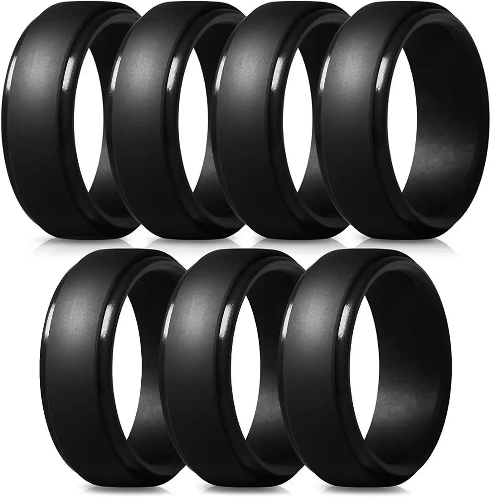 Silicone Rings For Men Step Edge Rubber Wedding Bands 10mm Wide Custom Wedding Ring Silicone Ring