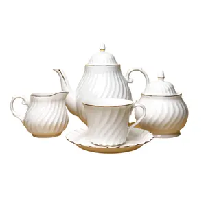 100% thủ công mỹ nghệ sản phẩm cà phê & Tea Pot Set với Handgrip Bộ đồ ăn Xương trắng Trung Quốc gốm cho uống Sản xuất tại Thái Lan